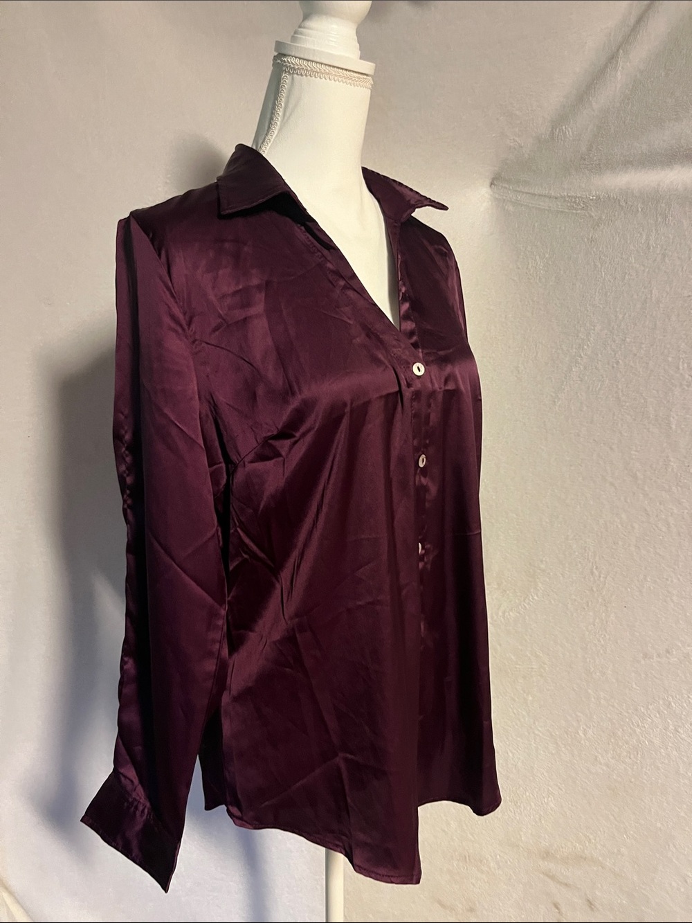 paparazzi Satin Button-Down Shirt in Deep Plum